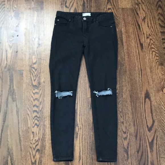 Free People Denim - Free People black jeans with rips at knee